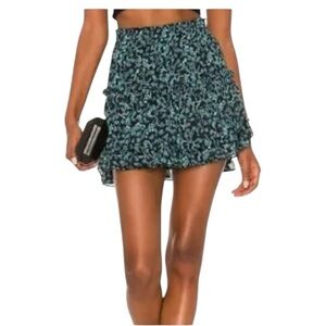 MISA LOS ANGELES Floral Ruffle Mini Skirt Black Teal Size S
